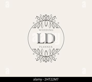 LD Initials letter Wedding monogram logos collection, hand drawn modern minimalistic and floral templates for Invitation cards, Save the Date, elegant Stock Vector