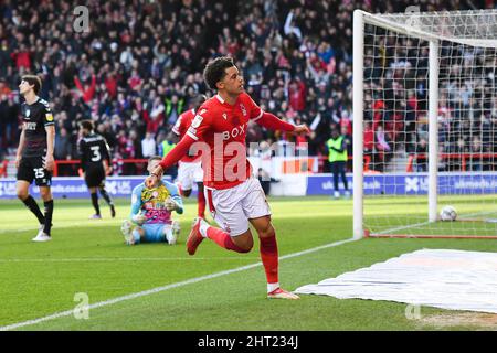 NOTTINGHAM, UK. FEB 26TH during the Sky Bet Championship match between Nottingham Forest and Bristol City at the City Ground, Nottingham on Saturday 26th February 2022. (Credit: Jon Hobley | MI News) Credit: MI News & Sport /Alamy Live News Stock Photo