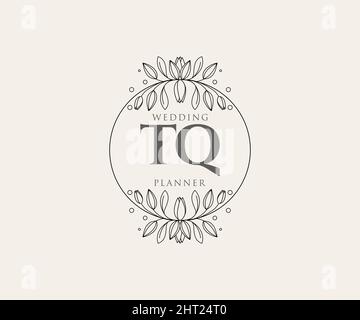 TQ Initials letter Wedding monogram logos collection, hand drawn modern minimalistic and floral templates for Invitation cards, Save the Date, elegant Stock Vector