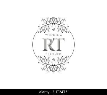 RT Initials letter Wedding monogram logos collection, hand drawn modern minimalistic and floral templates for Invitation cards, Save the Date, elegant Stock Vector