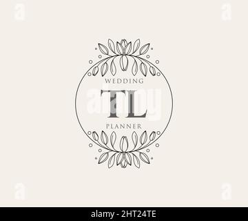 TL Initials letter Wedding monogram logos collection, hand drawn modern minimalistic and floral templates for Invitation cards, Save the Date, elegant Stock Vector