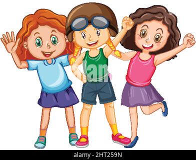 three girls walking cartoon