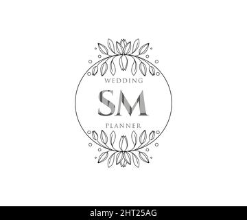 SM Initials letter Wedding monogram logos collection, hand drawn modern minimalistic and floral templates for Invitation cards, Save the Date, elegant Stock Vector