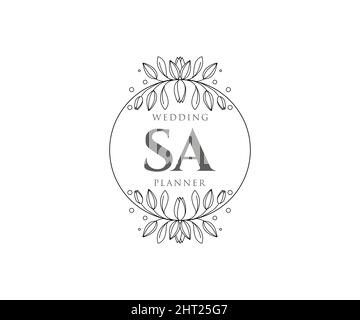 SA Initials letter Wedding monogram logos collection, hand drawn modern minimalistic and floral templates for Invitation cards, Save the Date, elegant Stock Vector