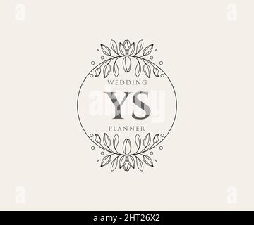 YS Initials letter Wedding monogram logos collection, hand drawn modern minimalistic and floral templates for Invitation cards, Save the Date, elegant Stock Vector