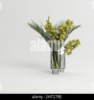 Glass vase with decorative flowers isolated on light background Stock Photo