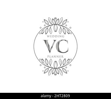 VC Initials letter Wedding monogram logos collection, hand drawn modern minimalistic and floral templates for Invitation cards, Save the Date, elegant Stock Vector