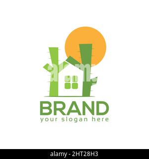 Cactus house logo vector. Flat design. Vector Illustration on white background Stock Vector