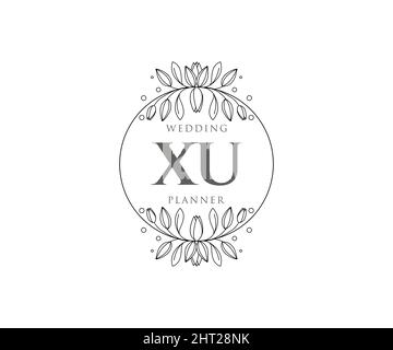 XU Initials letter Wedding monogram logos collection, hand drawn modern minimalistic and floral templates for Invitation cards, Save the Date, elegant Stock Vector