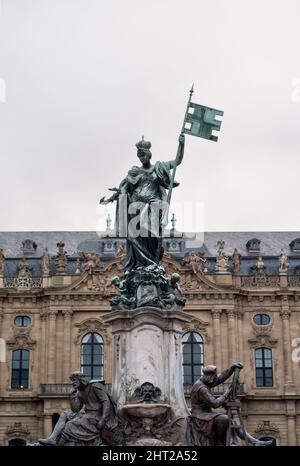 Franconia Fountain or Frankoniabrunnen in Wurzburg, Germany with Statues of Tilman Riemenschneider and Walther von der Vogelweide, made by Gabriel von Stock Photo