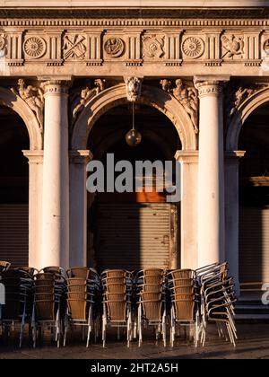 Ground Floor Arcade Marciana Library also called Library of Saint Mark or Libreria sansoviniana on Saint Mark's Square or Piazza San Marco in Venice, Stock Photo