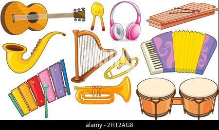 A set of musical instrument illustration Stock Vector