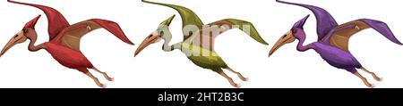 A set of pteranodon dinosaurs on white background illustration Stock Vector