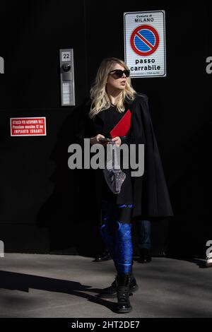 Milan, Italy. 26th Feb, 2022. A guest is seen at the Dolce & Gabbana fashion show during the Milan Fashion Week Fall/Winter 2022/2023 on February 26th, 2022 in Milan, Italy. Photo: Cinzia Camela. Credit: Independent Photo Agency/Alamy Live News Stock Photo
