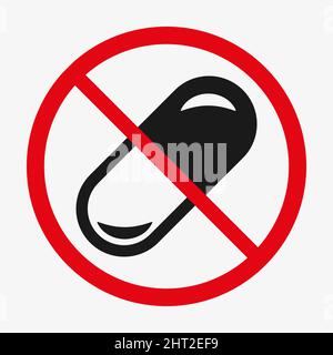 Medicine prohibition sign. Taking pill not allowed Stock Vector