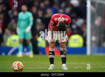 Bruno Fernandes Of Manchester United Looks Disappointed & Dejected ...