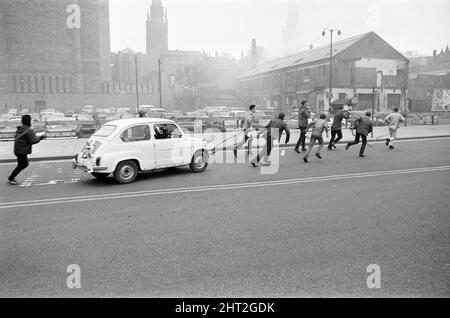 Coventry Aberfan Fund Raising Event, car trek to Stratford, London, 31st October 1966. The Aberfan disaster was a catastrophic collapse of a colliery spoil tip that occurred in the Welsh village of Aberfan on Friday 21 October 1966, killing 116 children and 28 adults. Stock Photo