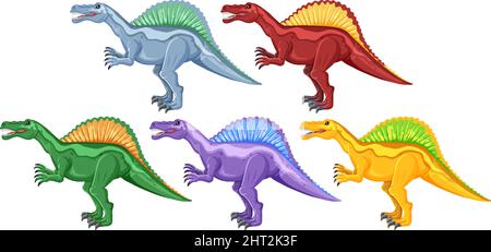 A set of spinosaurus dinosaurs on white background illustration Stock Vector