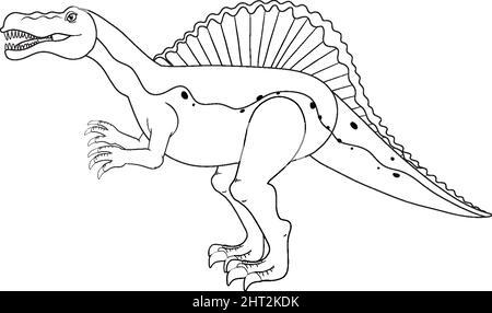 Spinosaurus dinosaur with its doodle outline on white background ...