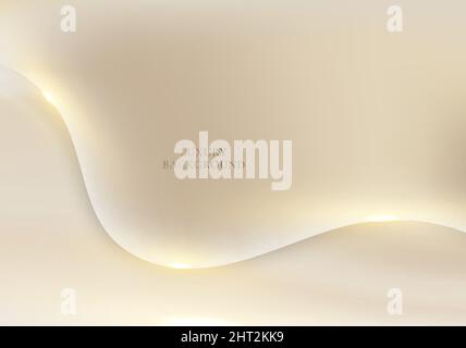 Abstract 3D elegant white and brown wave shape with lighting effect sparking on clean background luxury style. Vector graphic illustration Stock Vector