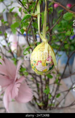 Easter Decoration on birch twigs Stock Photo