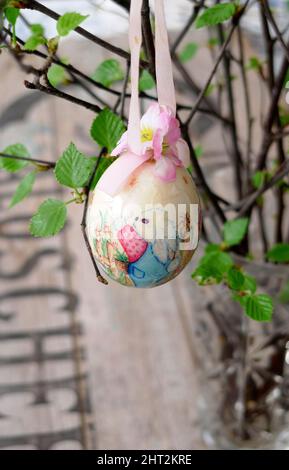 Easter Decoration on birch twigs Stock Photo