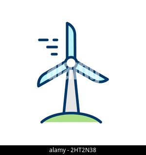 Wind turbine color line icon. Renewable, sustainable, eco friendly energy source. Windmill alternative electric energy. Wind power of nature. Vector Stock Vector