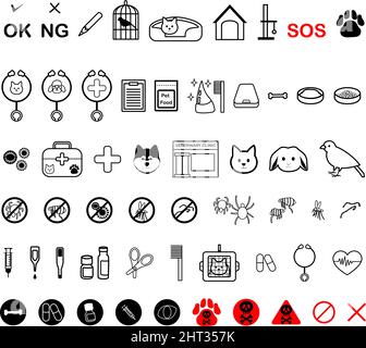 Collection of the vet clinic, simple line veterinary medicine icons Stock Vector