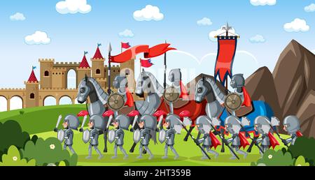 Medieval outdoor scene with armoured knights illustration Stock Vector ...
