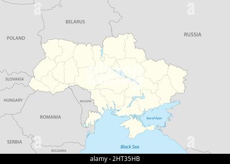 Political map of Ukraine with borders of the regions. Vector illustration Stock Vector