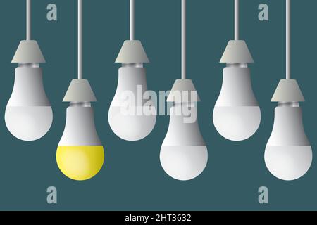 vector illustration of Bulbs are hanging in a harmony. Teamwork, leadership, management and uniqueness concept. Vector illustration Stock Vector