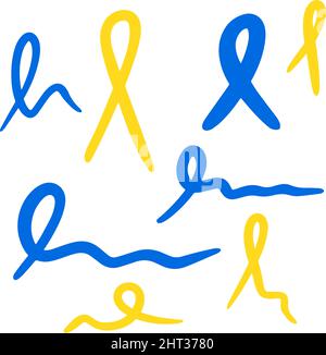 Set of Ukrainian stripe ribbons in blue yellow ua national colors on white background. vector illustration Stock Vector