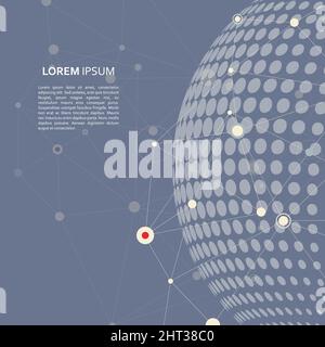 Vector molecule connect with halftone planet Stock Vector