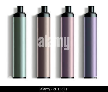 Electronic cigarette set. Colorful vape pen mod. Realistic 3d illustration. Isolated on white background. Vector. Stock Vector