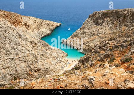 View to the magical Seitan Limania beach in Crete, Greece Stock Photo