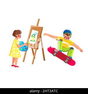 Boy And Girl Children Hobbies Activities Vector Stock Vector