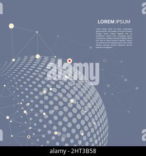 Vector molecule connect with halftone planet Stock Vector