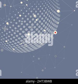 Vector halftone circle with molecule connect line and dot Stock Vector