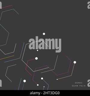 Pieces contours of hexagons on dark background. Technological drawing in minimal style Stock Vector