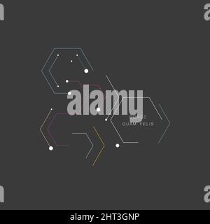 Pieces contours of hexagons on dark background. Technological drawing in minimal style Stock Vector