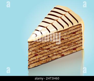 illustration of famous austrian hungarian esterhazy cake piece on blue background, Vector illustration Stock Vector