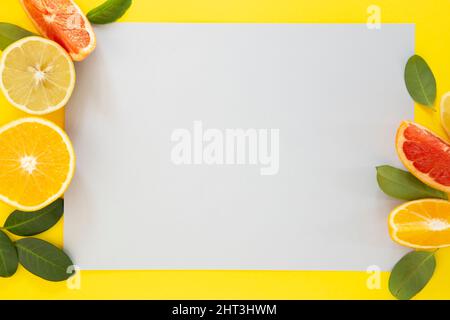 Summer background with an orange, lemon and grapefruit slices with copy space Stock Photo
