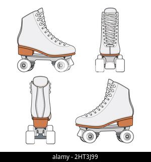 Set of color images with white rollers, roller quads. Isolated vector objects on a white background. Stock Vector