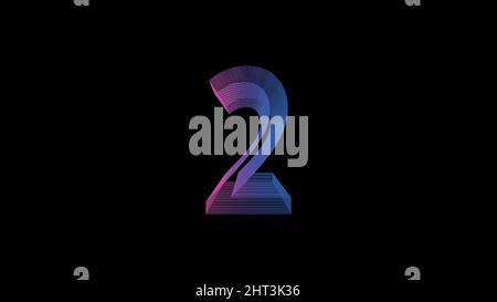 number two, double, second, digital symbol, Very Peri gradient neon light glowing in the dark.  Stock Vector
