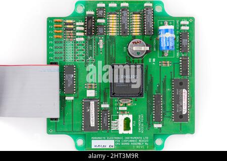 CPU printed circuit board assembly of a small dedicated computer unit, used on industrial weighing equipment. Stock Photo