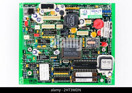 CPU printed circuit board assembly of a small dedicated computer unit, used on industrial weighing equipment. Stock Photo