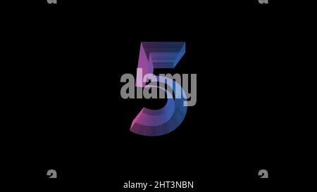 number five, fifth, excellent, digital symbol, Very Peri gradient neon light glowing in the dark.  Stock Vector