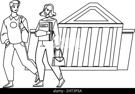 Students Walking In College Campus Together Vector Stock Vector