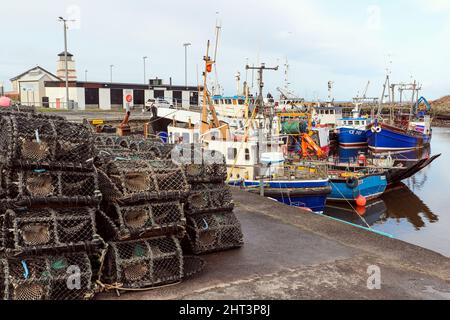 Fishing boats berthed at Girvan harbour, Ayrshire on the Firth of Clyde coast, Scotland, UK Stock Photo