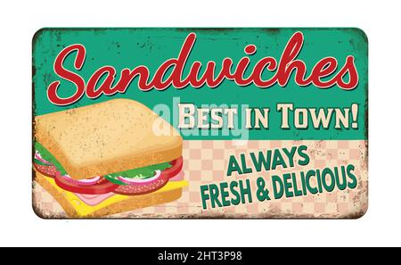 Sandwiches vintage rusty metal sign on a white background, vector illustration Stock Vector
